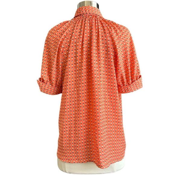 NWT Max Studio Short Sleeve Crepe Blouse Rose Open Stem Flower - Picture 7 of 13